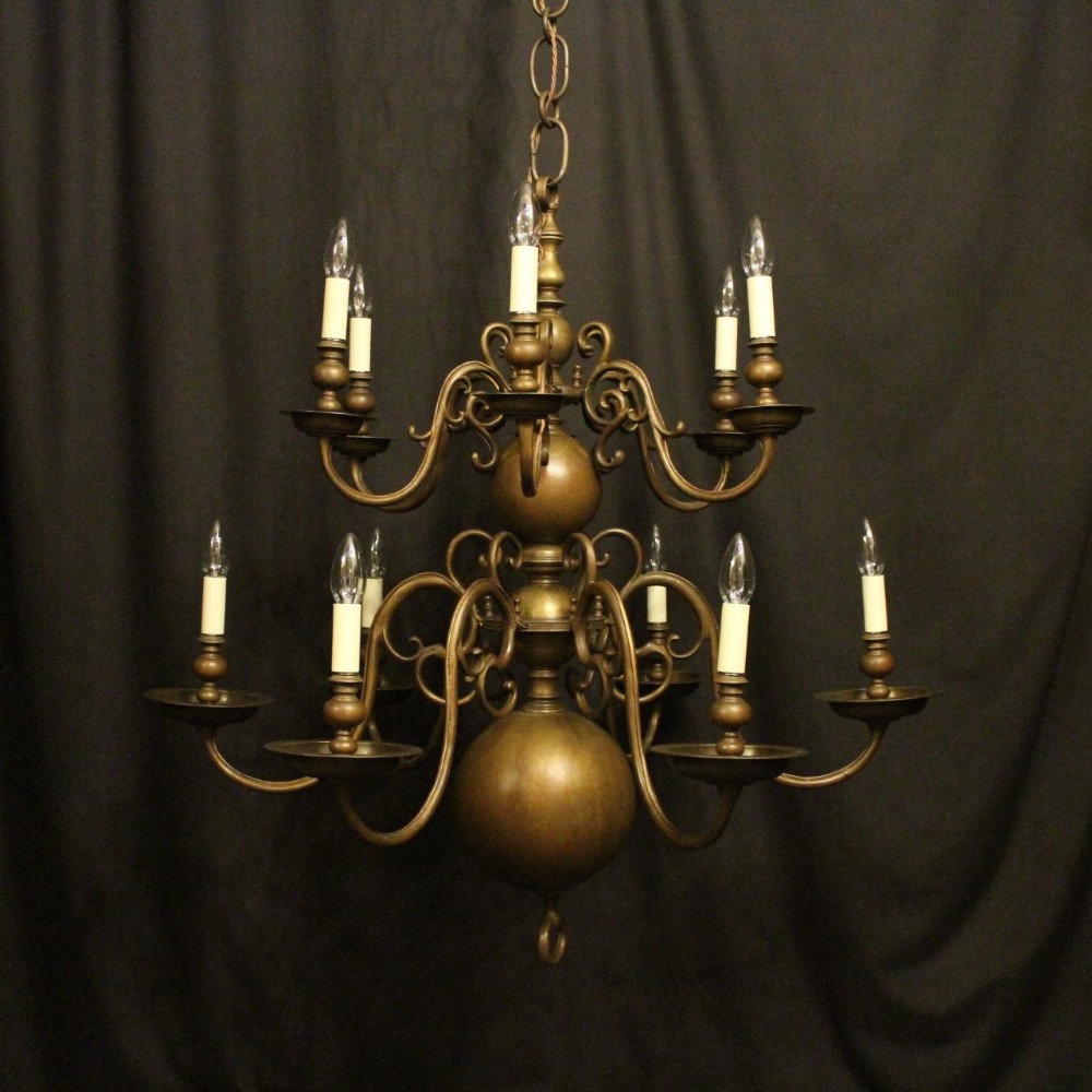 Flemish Bronze 12 Light Double Tiered Antique Chandelier