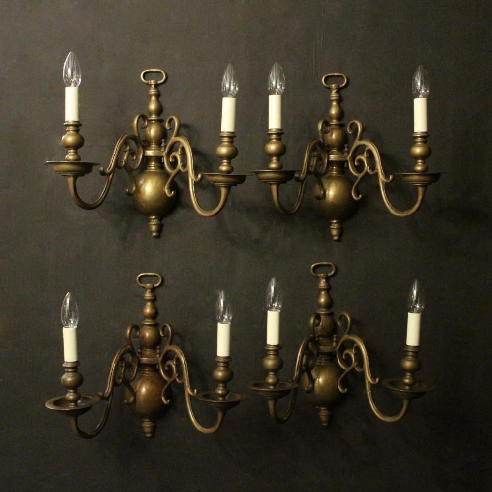 Flemish Set Of 4 Bronze Twin Arm Antique Sconces