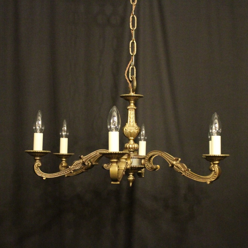 French Gilded Brass 6 Light Chandelier