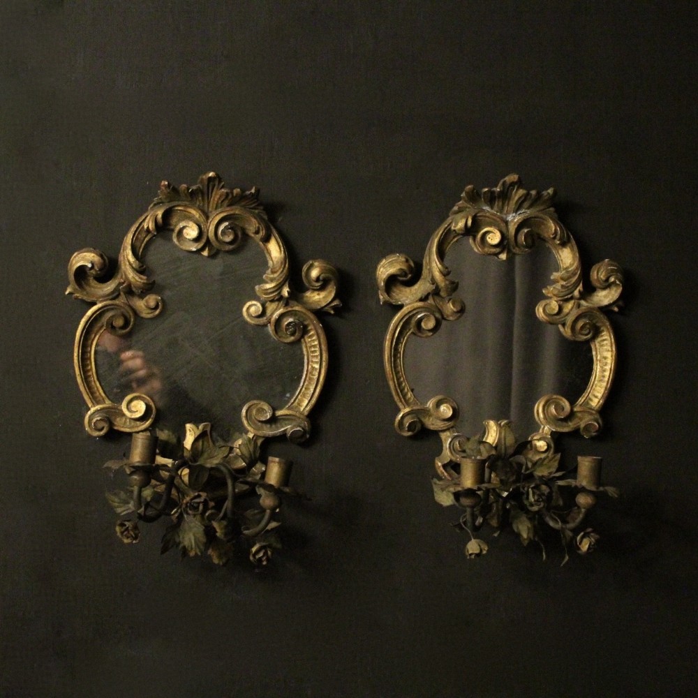Italian Pair Giltwood Candle Girandoles