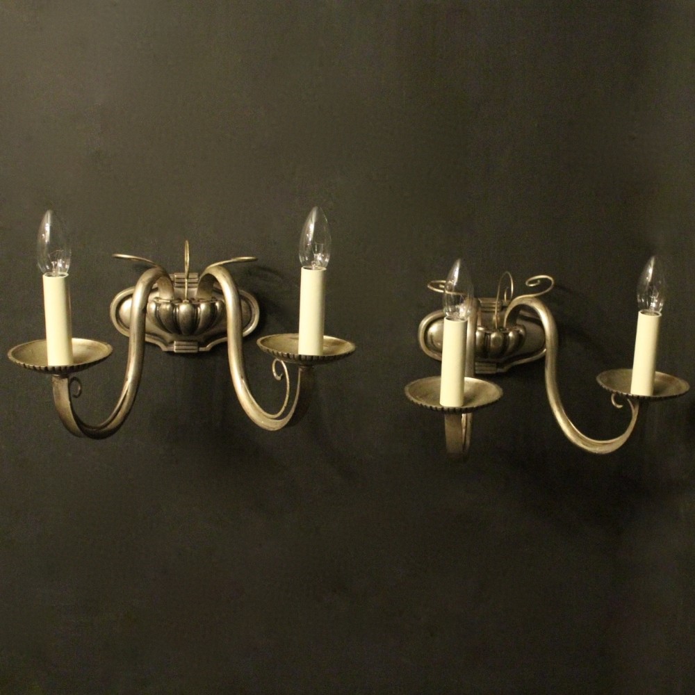 French Silver Plated Twin Arm Wall Lights