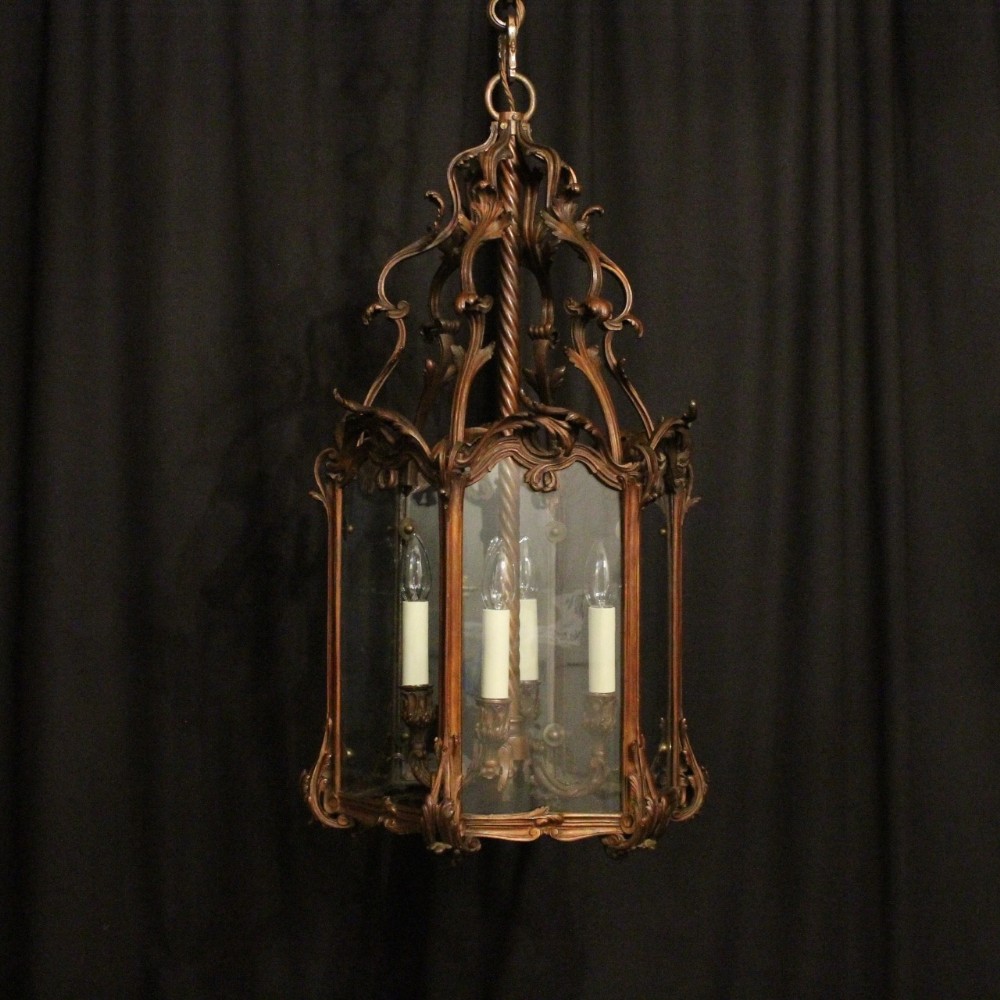 French Gilded Bronze Four Light Antique Lantern