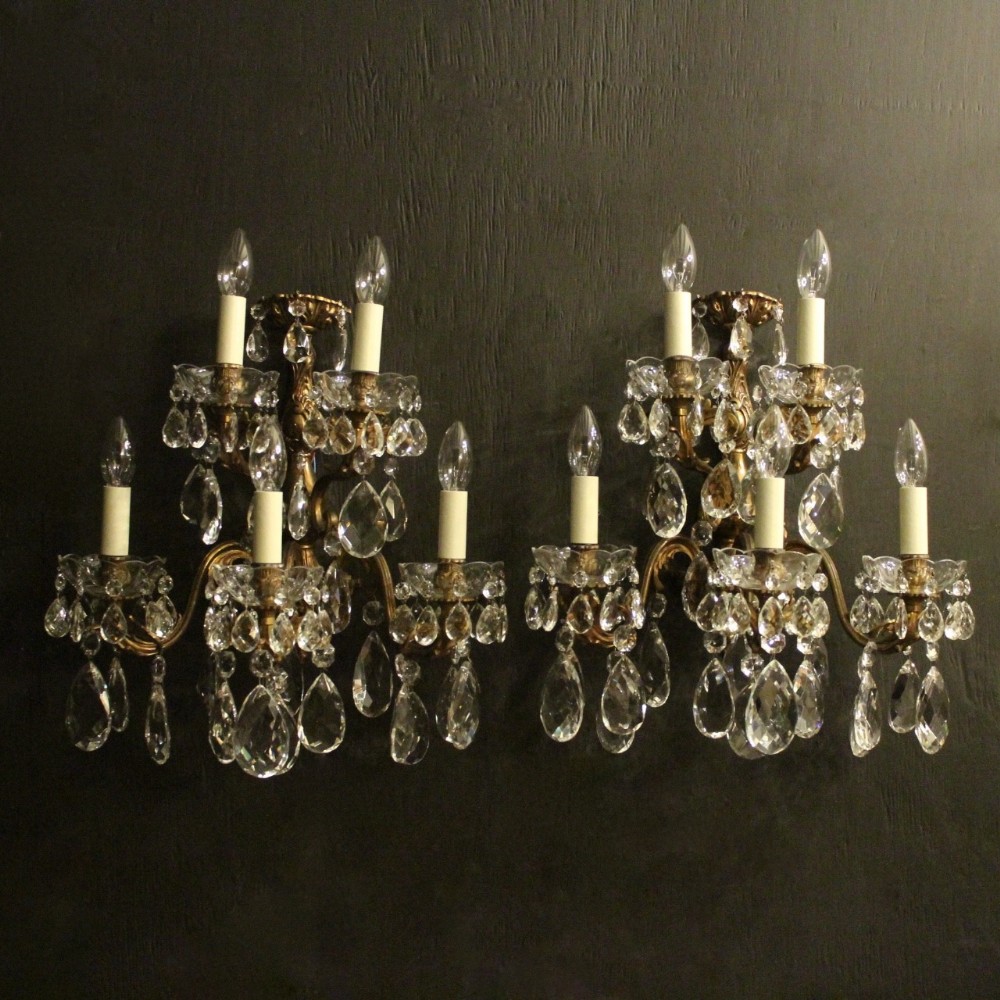 Italian Pair Of Gilded Five Arm Antique Wall Lights