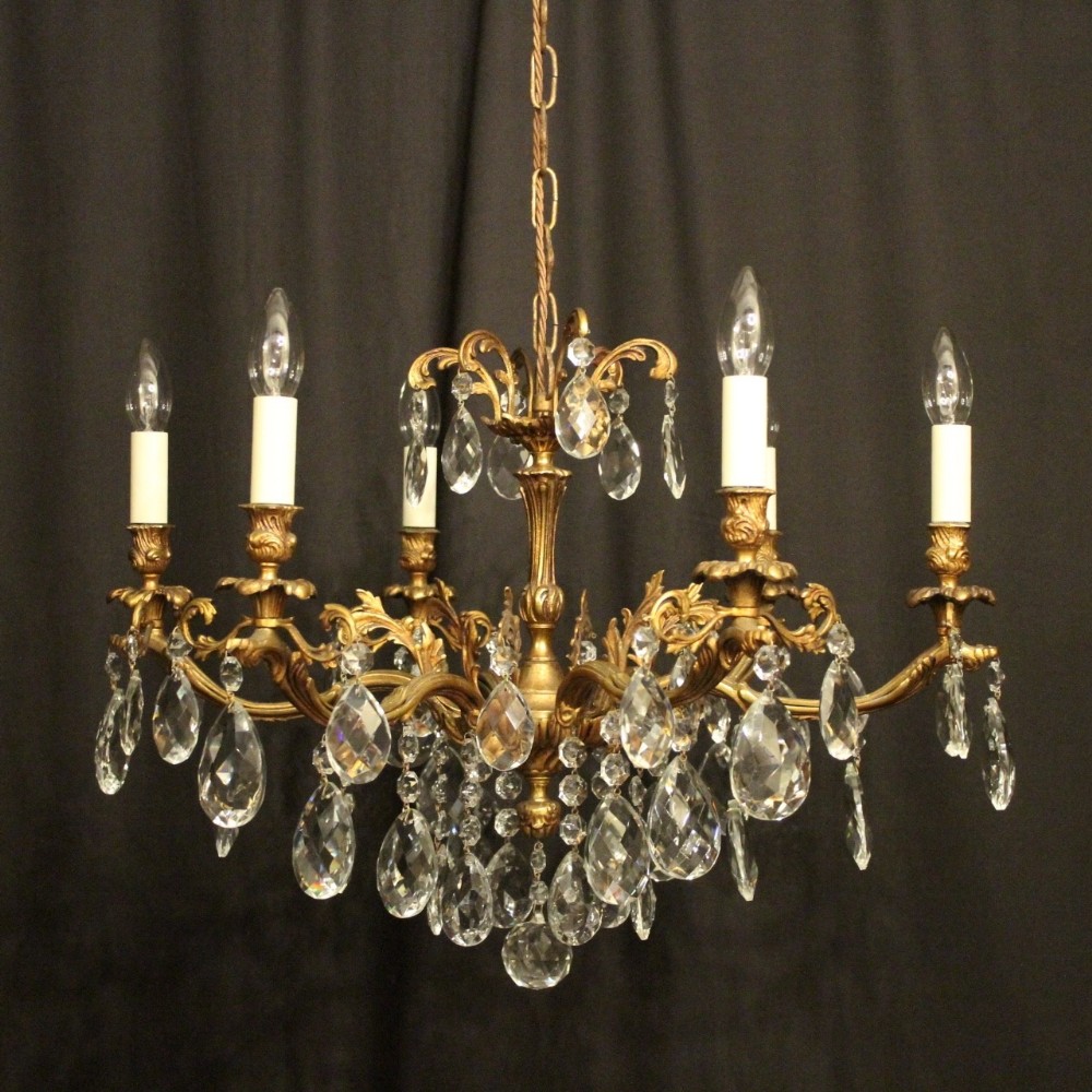 Italian Gilded & Crystal 6 Light Antique Chandelier