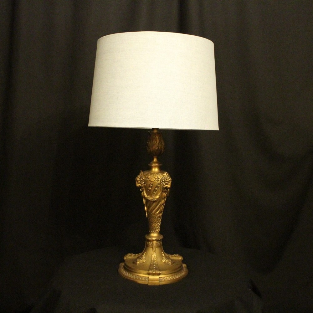 English Gilded Bronze Ram Headed Table Lamp