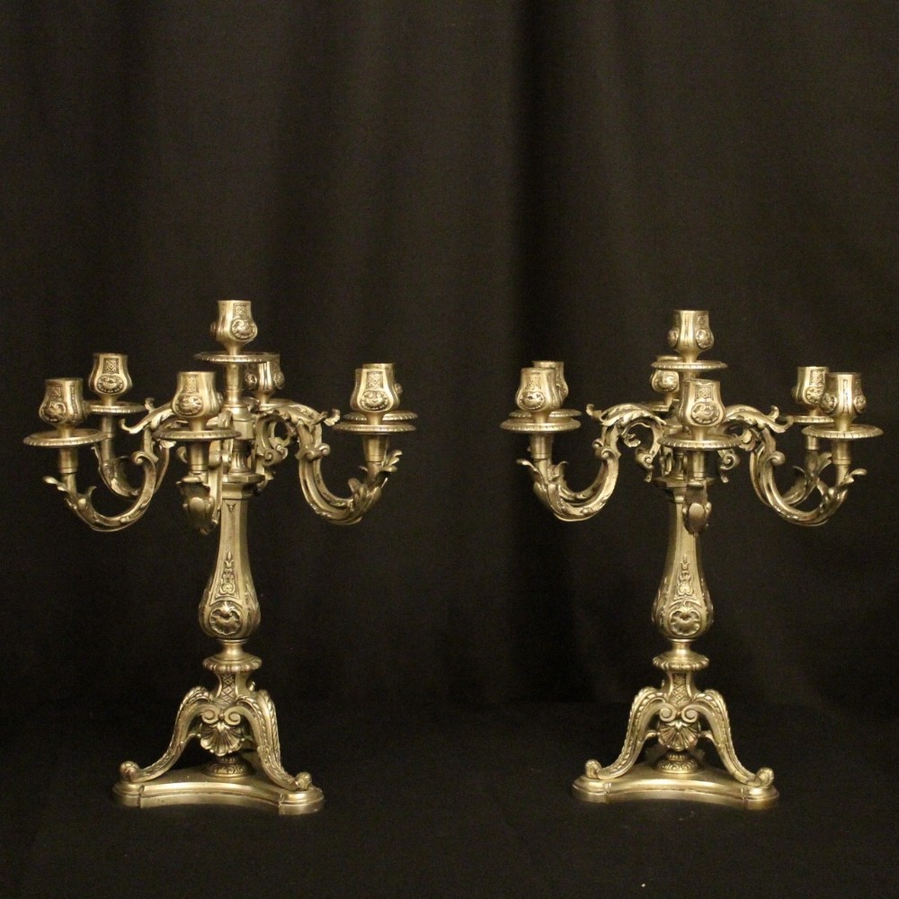 French Pair Of Silver Gilded Bronze Candelabra