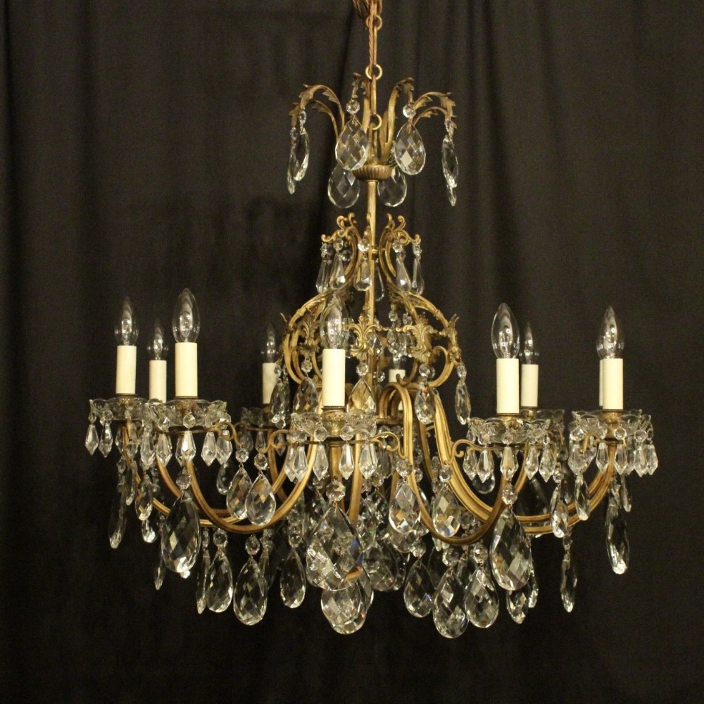 Italian Gilded Bronze & Crystal 10 Light Antique Chandelier
