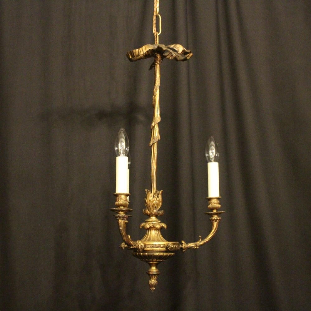 French Bronze Triple Light Antique Chandelier