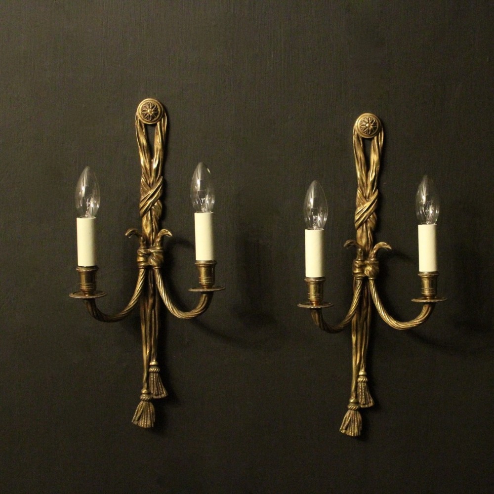 French Pair Of Gilded Rope Antique Wall Lights