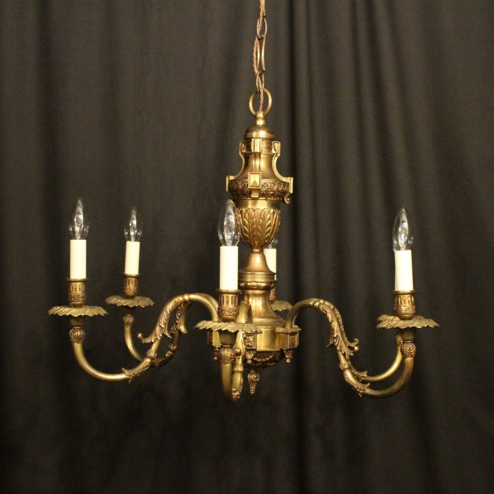 French Gilded Brass 6 Light Chandelier