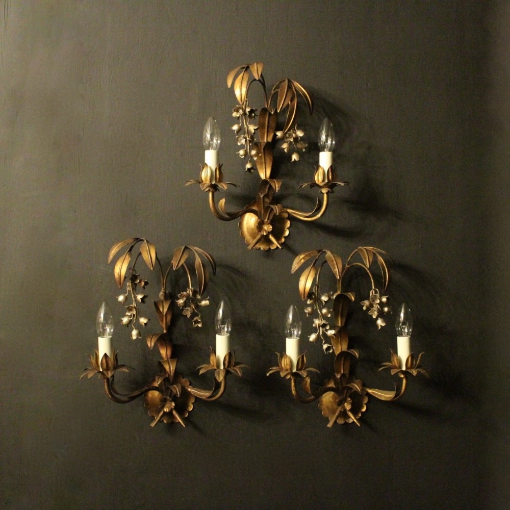 French Gilded Lily Of The Valley Wall Lights