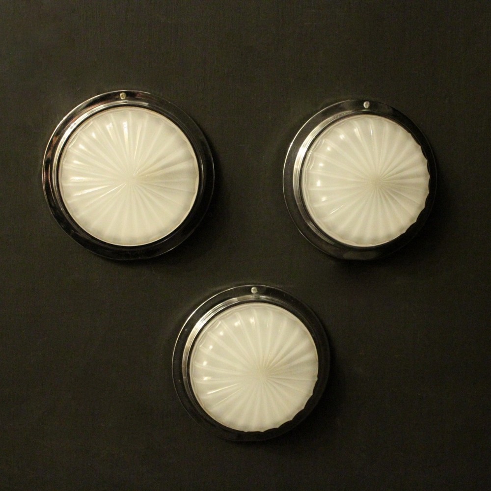 English Set Of Three Single Light Chrome Light Fittings