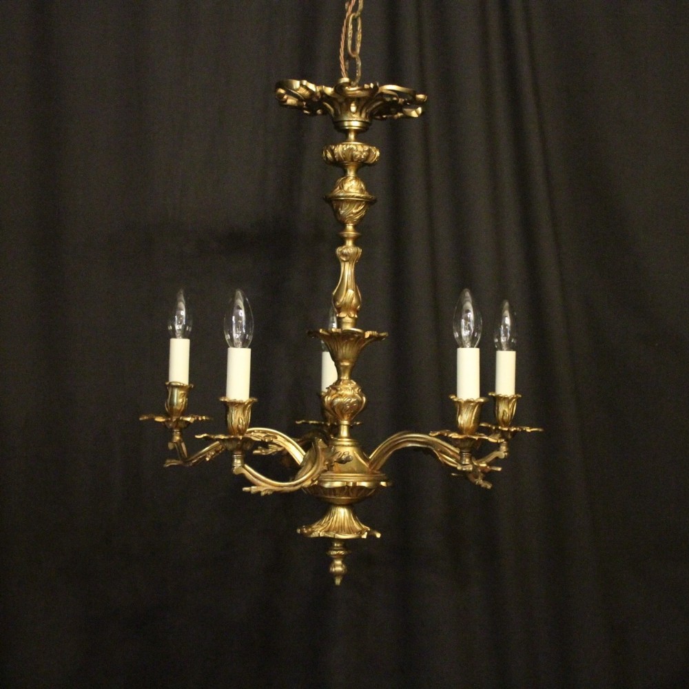 French Gilded Bronze 5 Light Chandelier