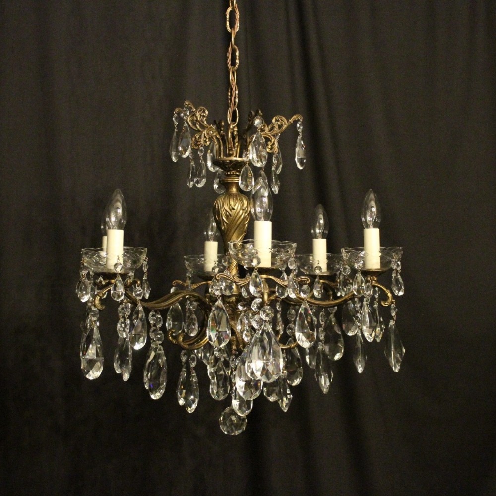 Italian gilded & Crystal 6 Light Antique Chandelier