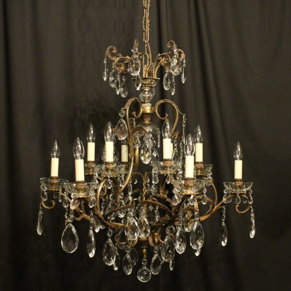 French Gilt & Crystal 13 Light Antique Chandelier