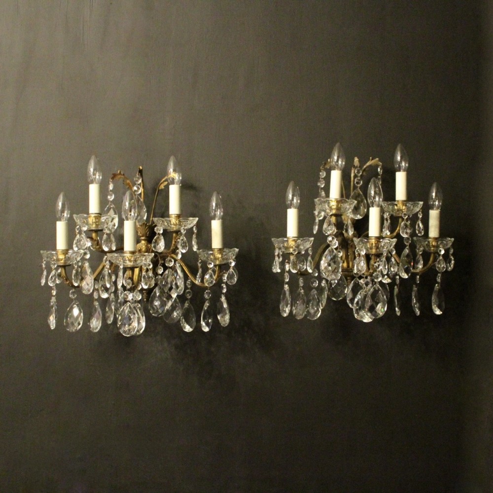 Italian Pair Of Gilded Five Arm Antique Wall Lights