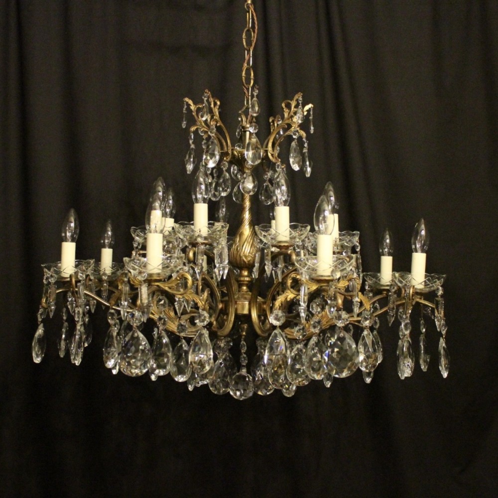 Italian Gilded & Crystal 16 Light Antique Chandelier