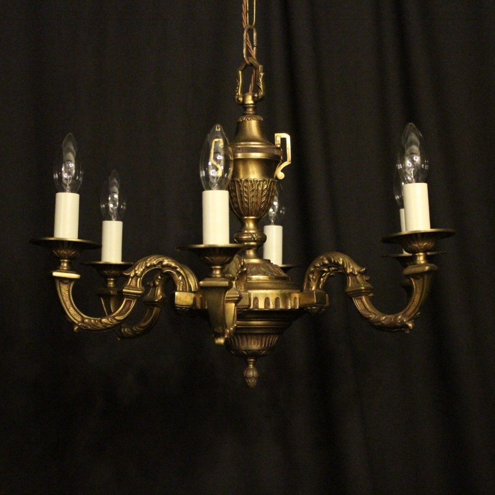 French Gilded Brass Six Light Chandelier