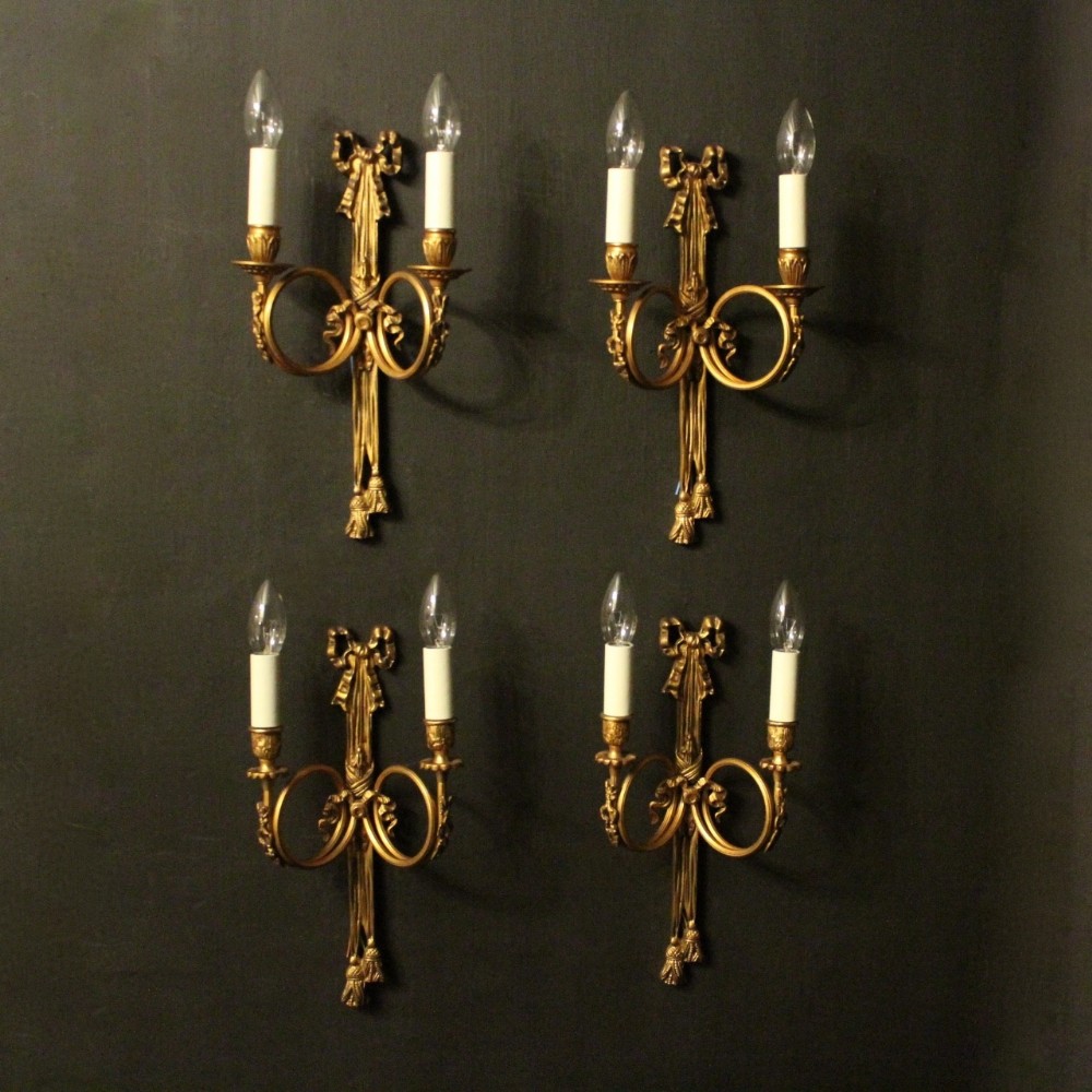 French Set Of 4 Gilded Ribbon Wall Lights