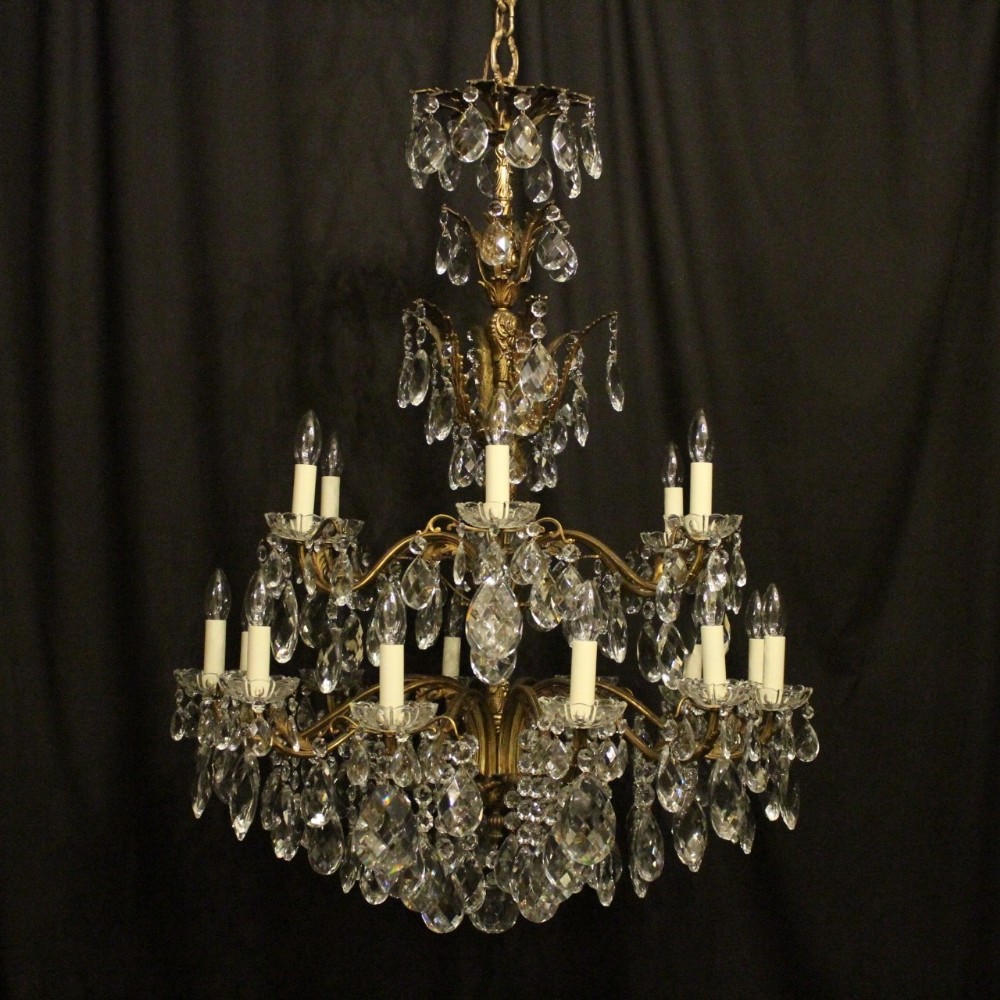 Italian Gilded Bronze & Crystal 18 Light Antique Chandelier