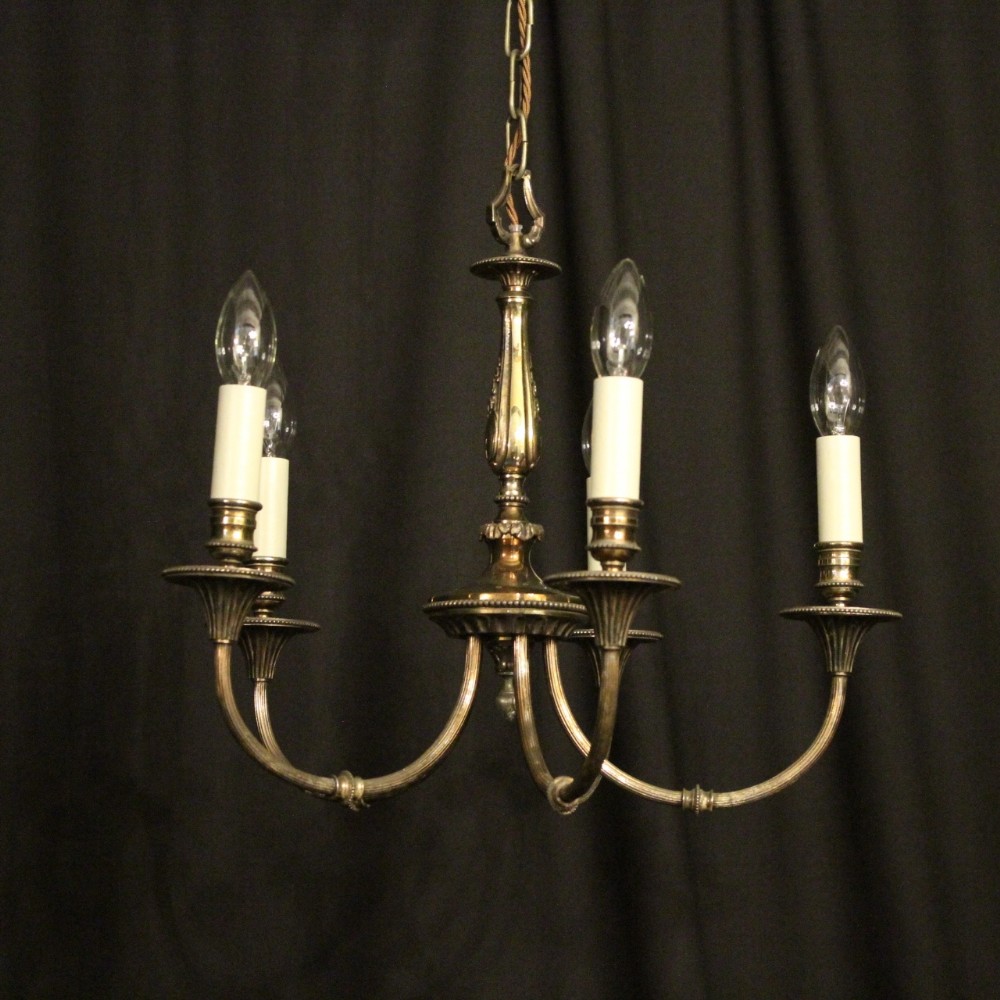 French Silvered Brass Five Light Chandelier