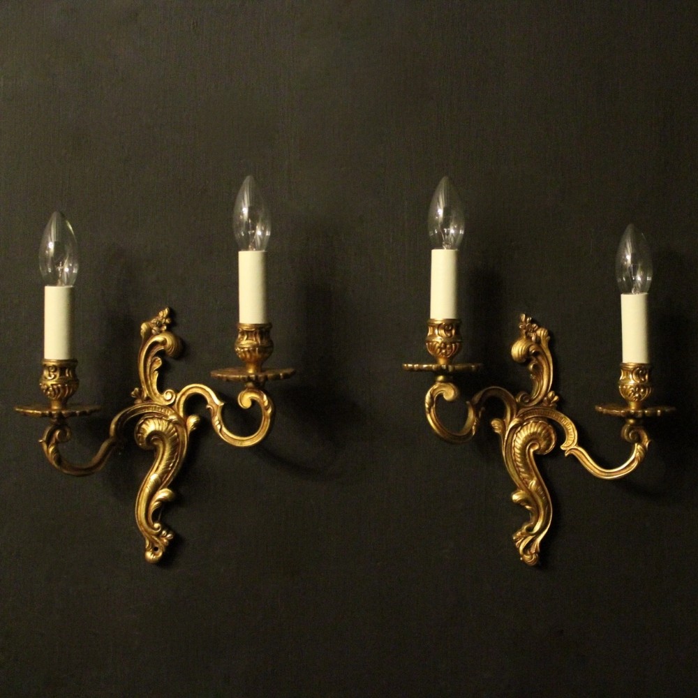 French Pair Of Gilded Twin Arm Wall Lights