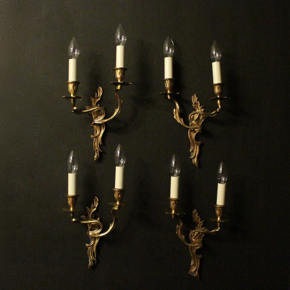 French Set Of 4 Gilded Twin Arm Antique Wall Lights