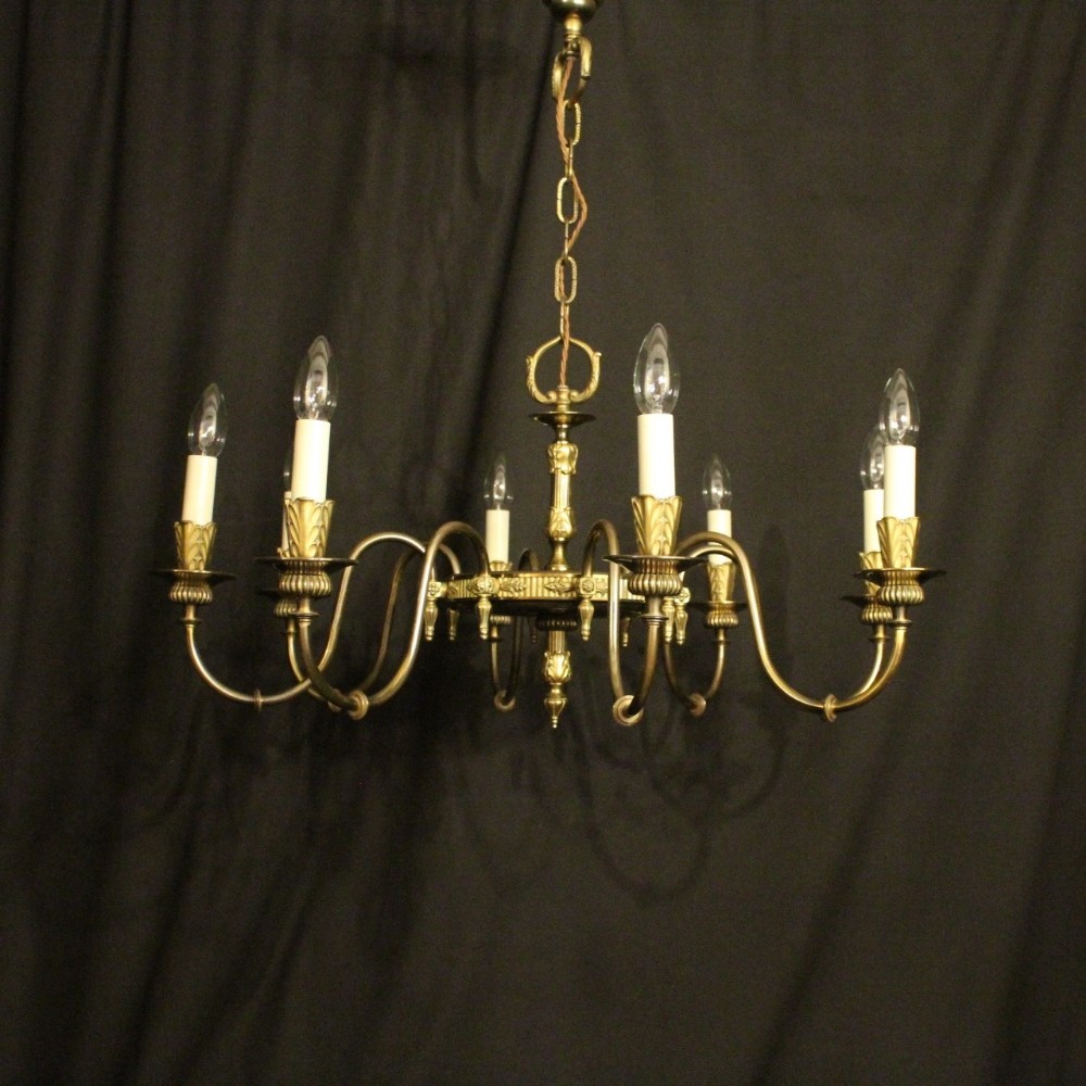 French Gilded Brass 8 Light Chandelier