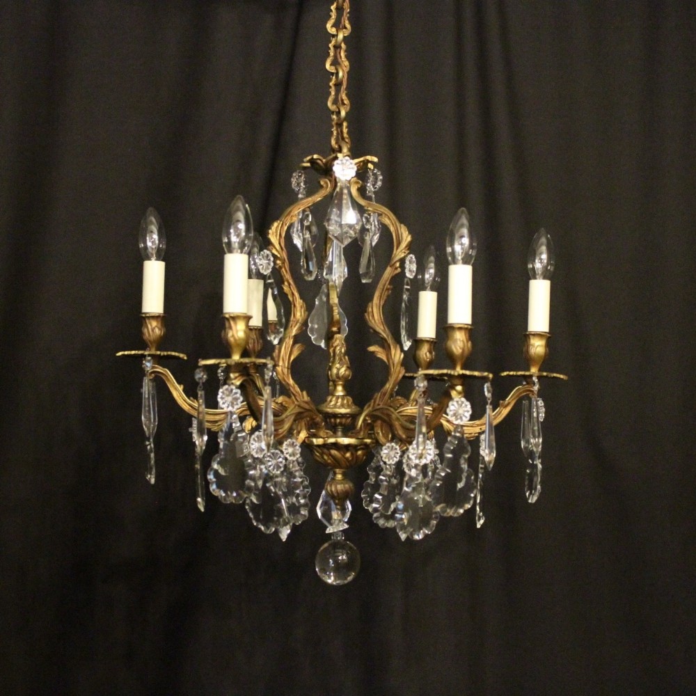 French Gilded 6 Light Antique Chandelier
