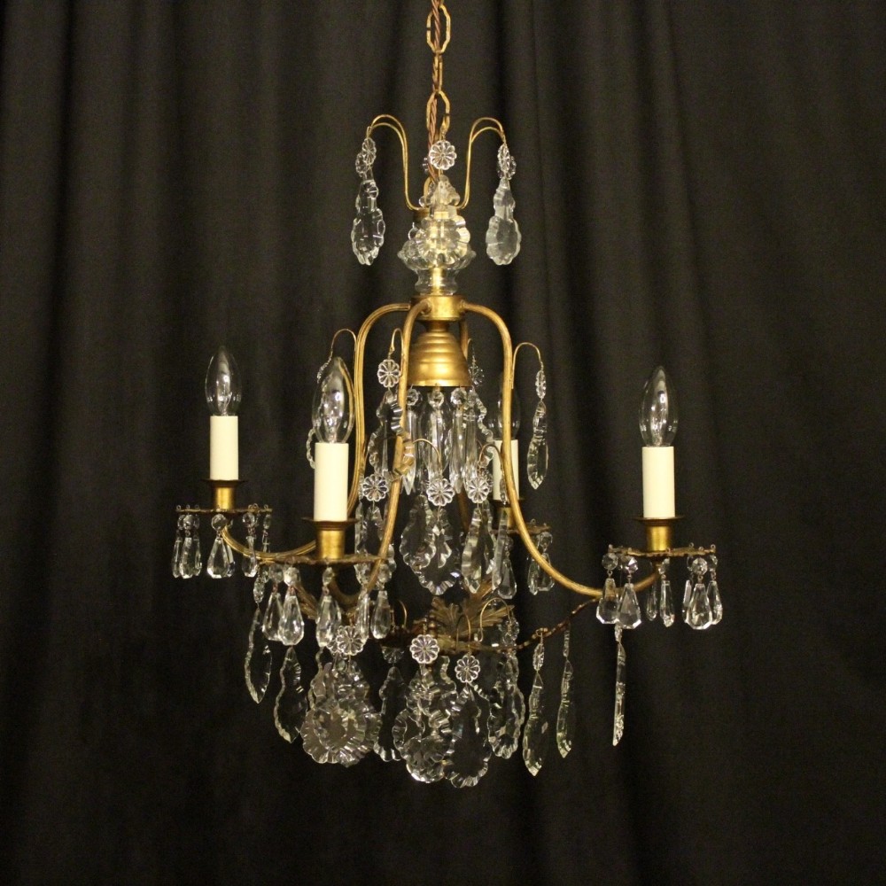 French Gilded Birdcage 5 Light Antique Chandelier