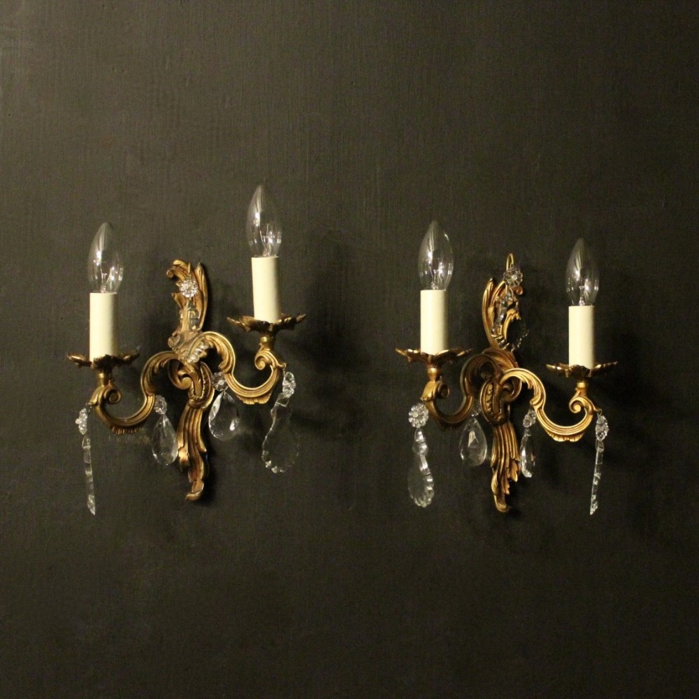 French Pair Of Gilded Twin Arm Antique Wall Lights