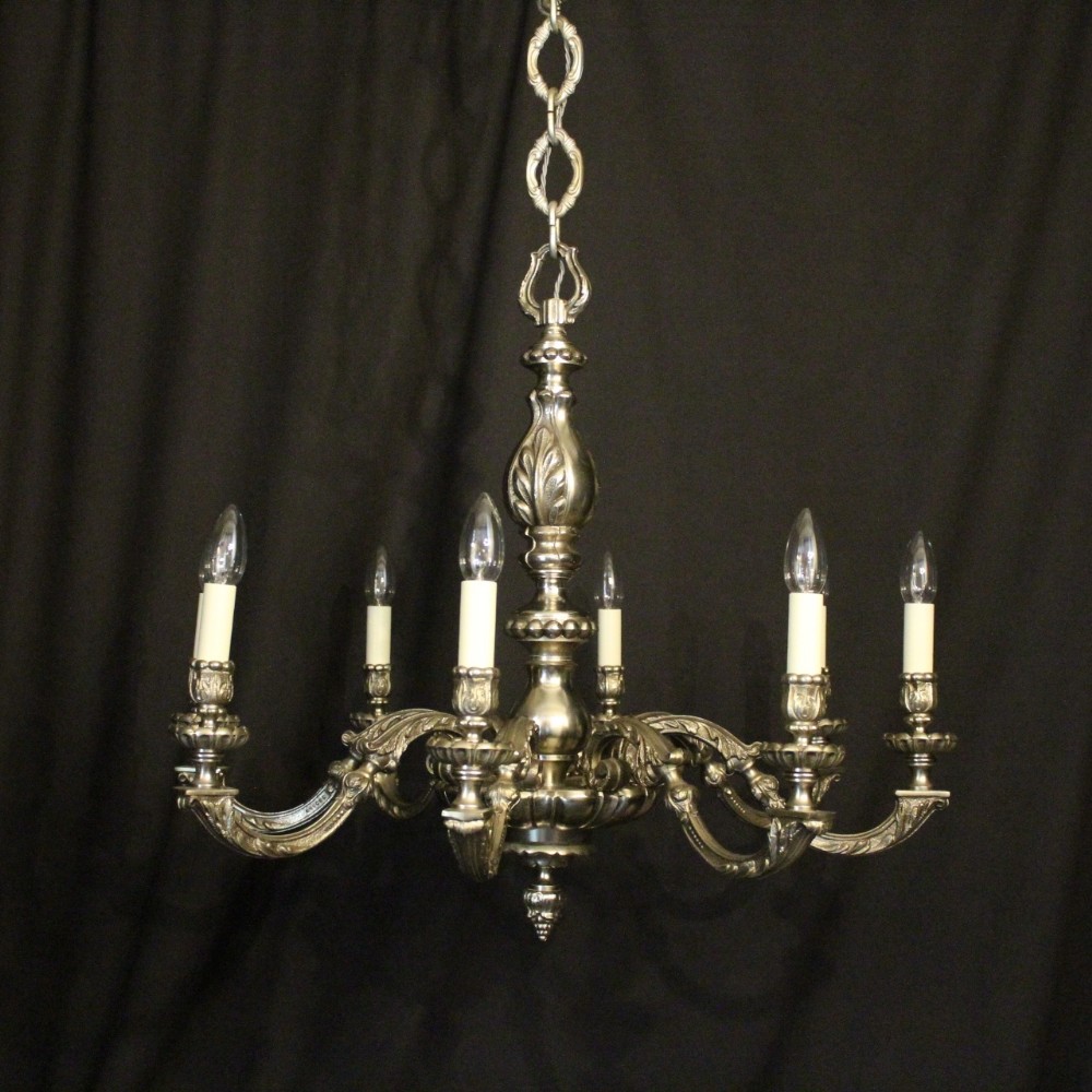 French Silvered Bronze 8 Light Antique Chandelier
