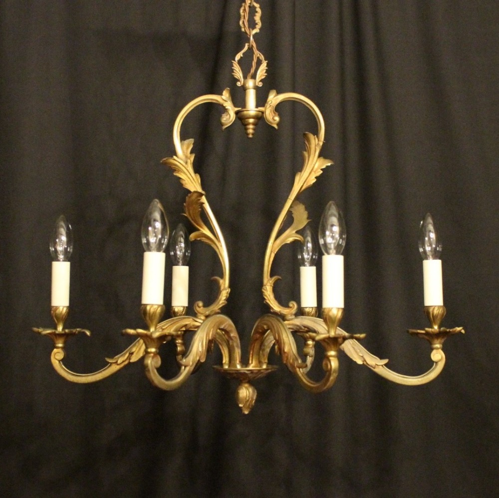French Gilded 6 Light Antique Chandelier
