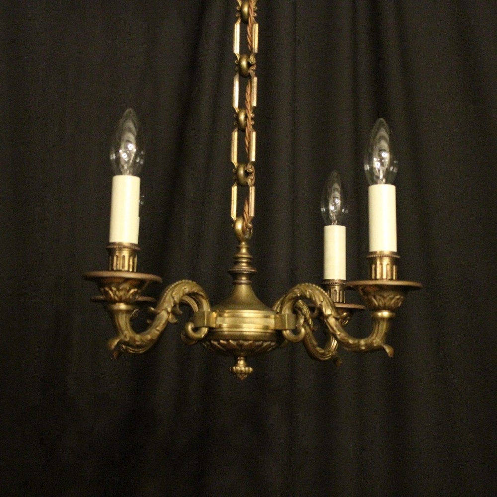 French Gilded Brass Four Light Antique Chandelier