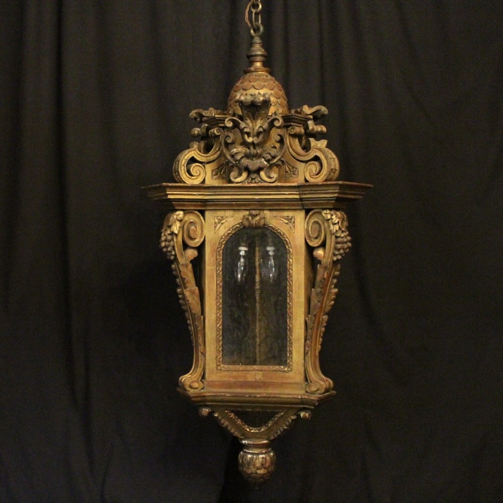 Italian Giltwood Triple Light Antique Lantern
