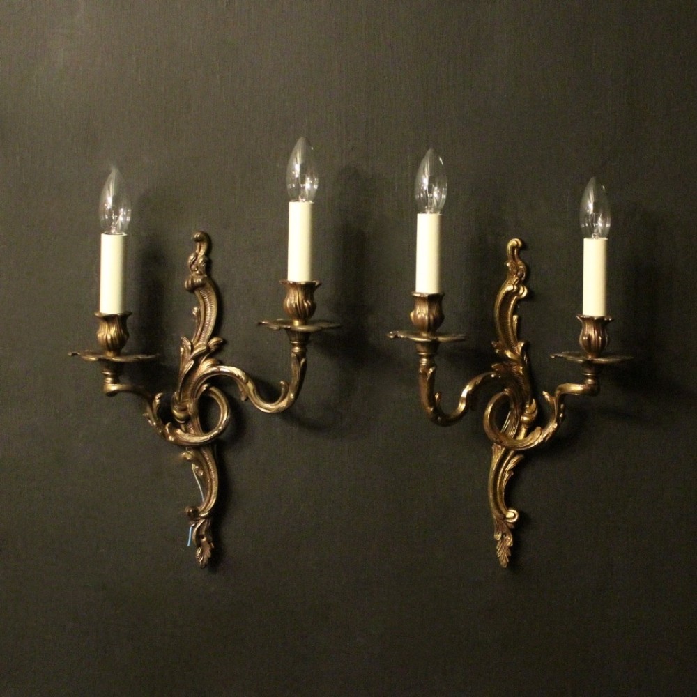 French Pair Of Gilded Twin Arm Wall Lights