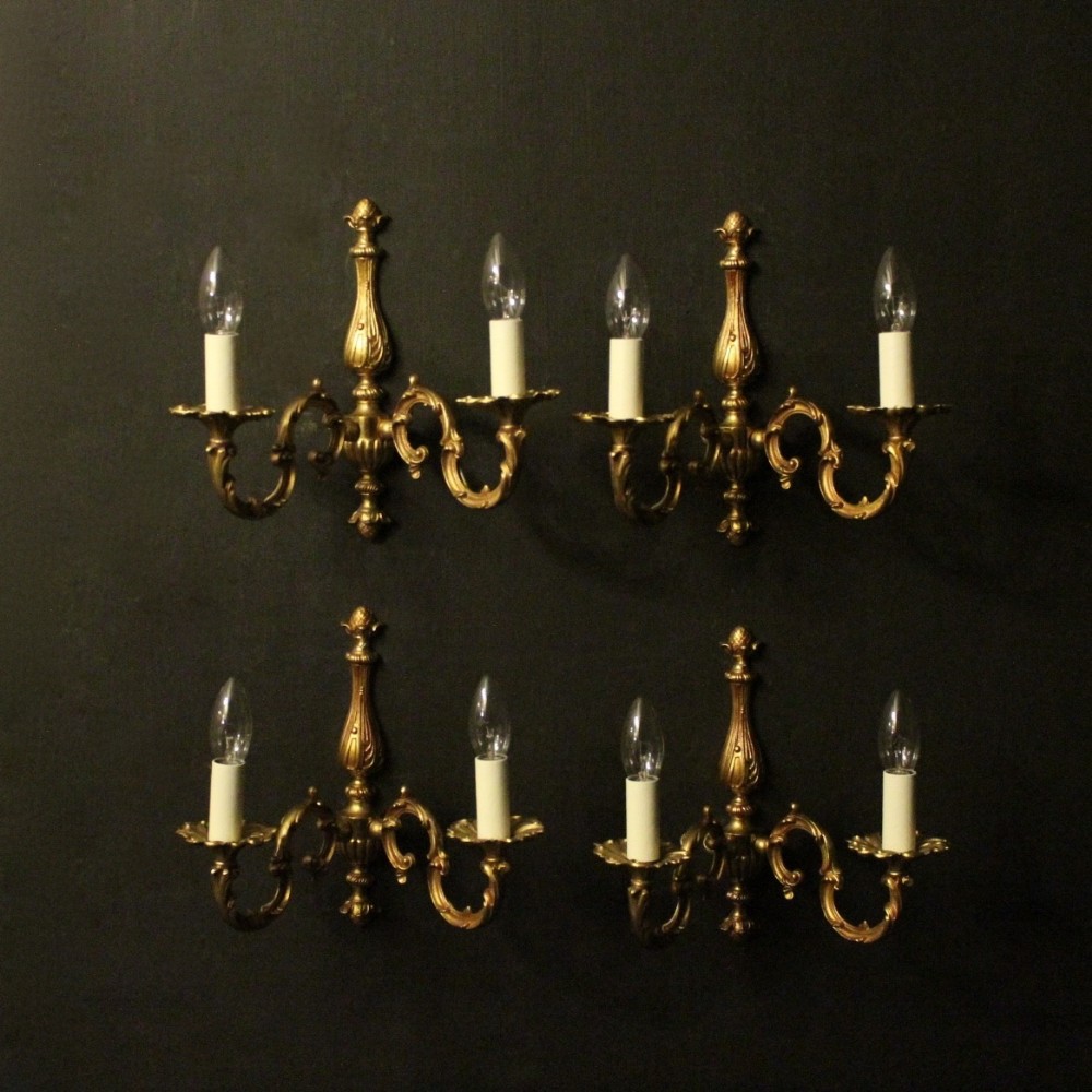French Set Of 4 Gilded Twin Arm Wall Lights