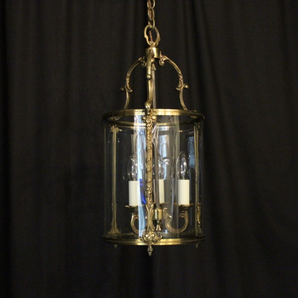 French Triple Light Gilded Antique Hall Lantern