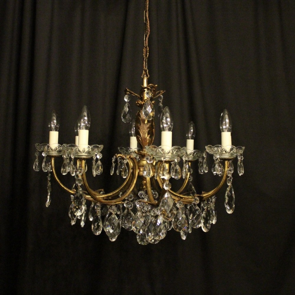 Italian Gilded & Crystal 8 Light Antique Chandelier