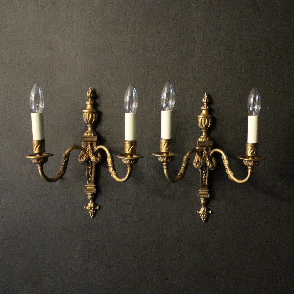 French Pair Of Gilded Twin Arm Antique Wall Lights
