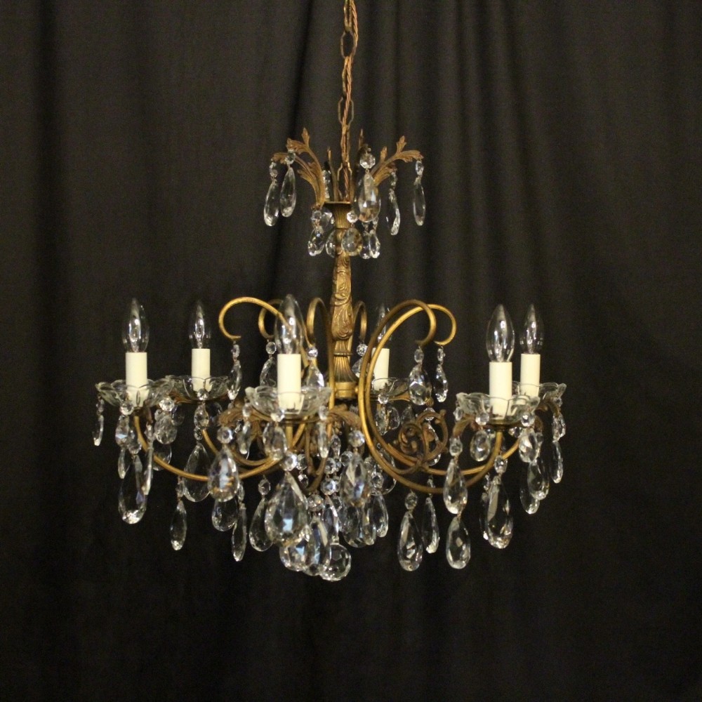 Italian Gilded & Crystal 6 Light Antique Chandelier