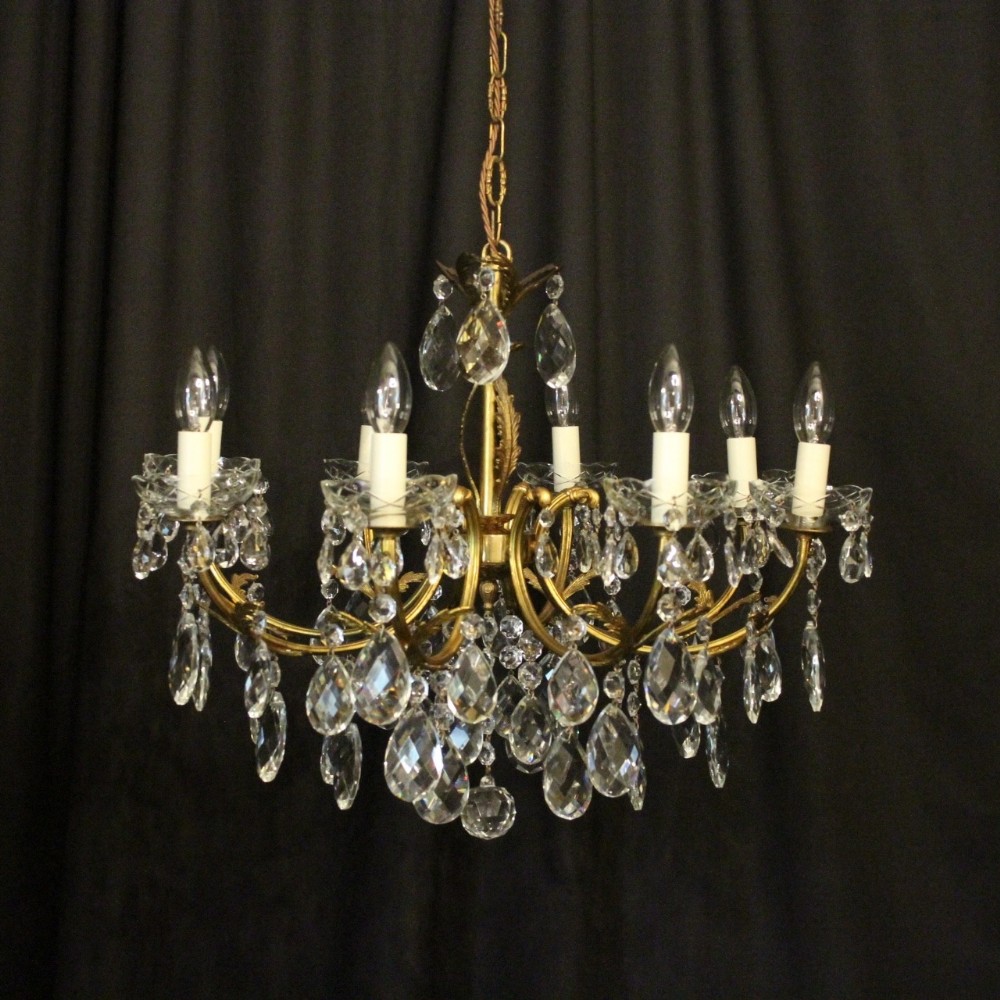 Italian Gilt & Crystal 8 Light Antique Chandelier