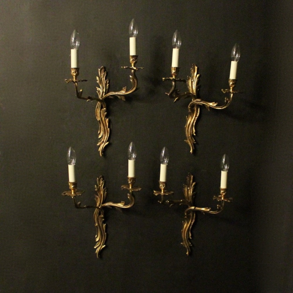 French Set Of 4 Gilded Twin Arm Antique Wall Lights