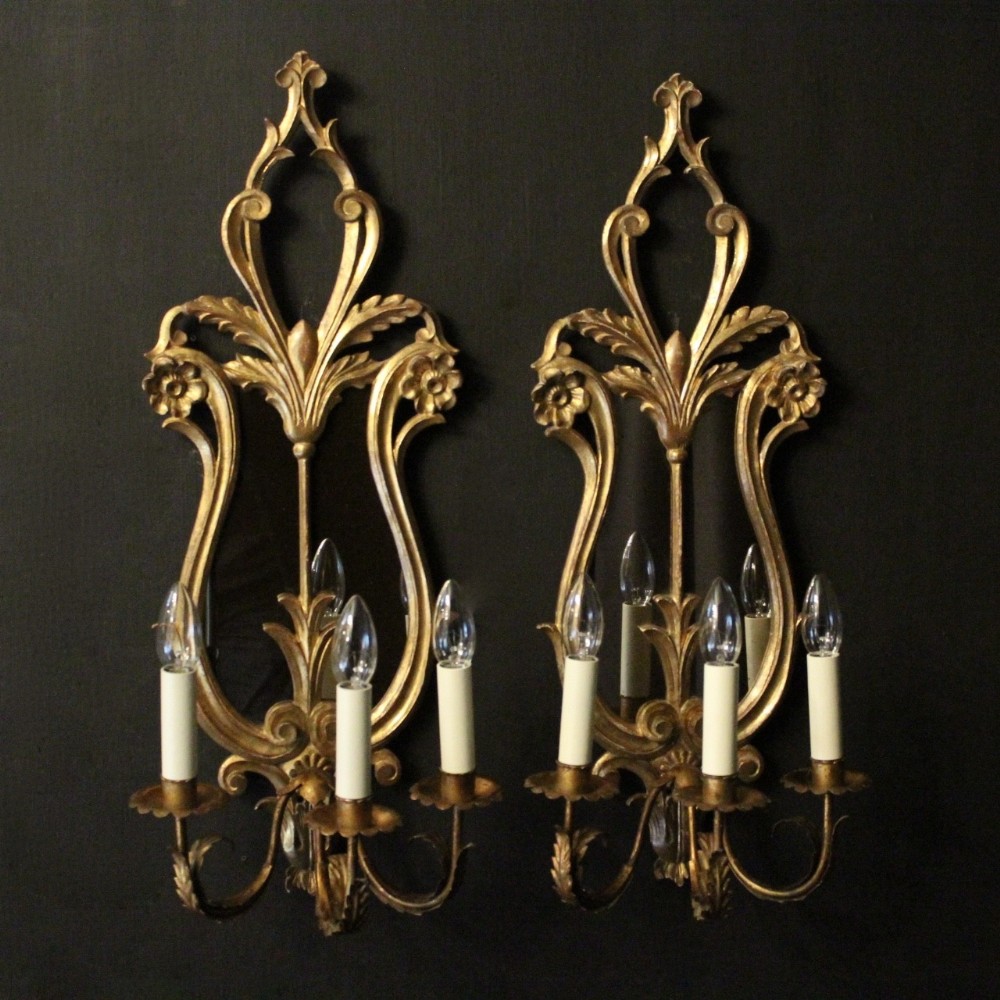 Italian Pair Giltwood Triple Arm Girandoles