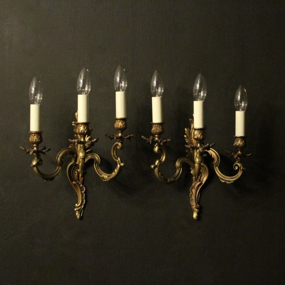 French Pair Of Gilded Opposing Antique Wall Lights