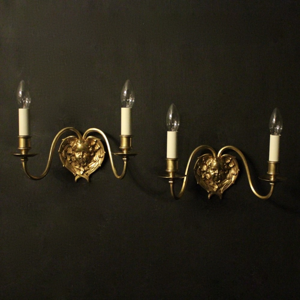 English Pair Of Gilded Bronze Antique Wall Lights