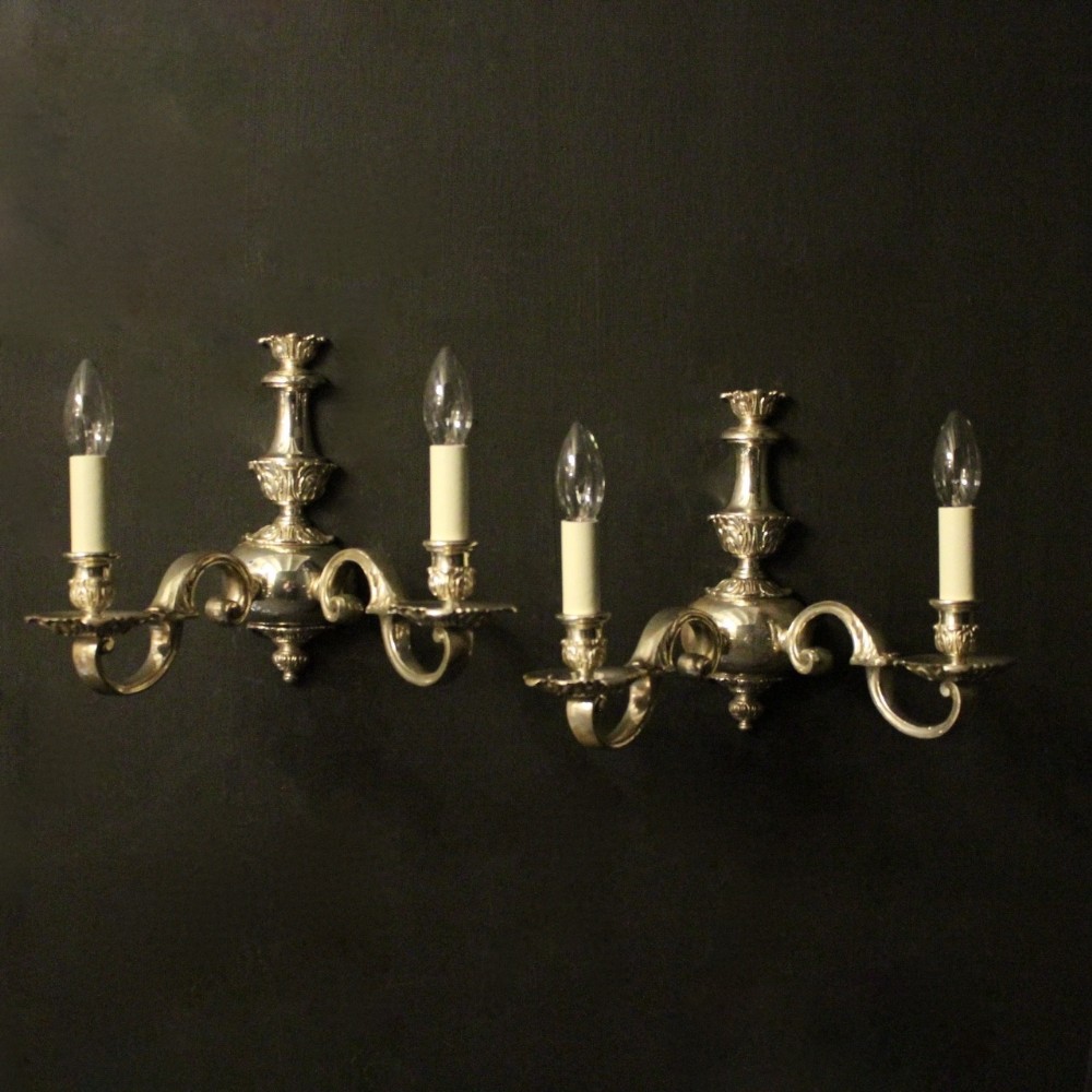 English Pair Of Silver Antique Wall Lights