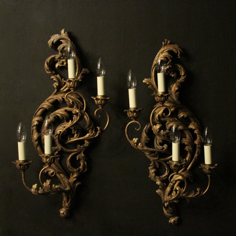 Florentine Pair Of Four Arm Antique Wall Lights