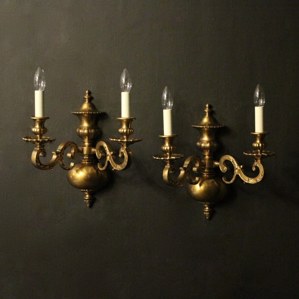 English Pair Of Gilded Bronze Antique Wall Lights