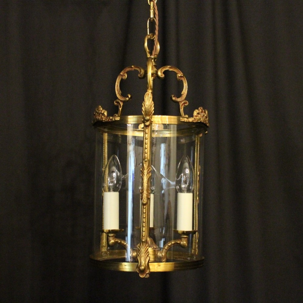 French Gilded Triple Light Antique Hall Lantern